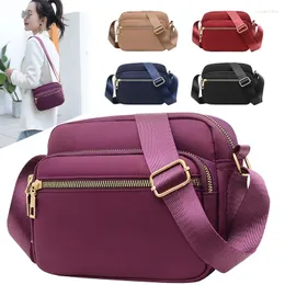 Evening Bags Solid Color Waterproof Oxford Women Square Handbags Wide Strap Female Cross Body Multi-layer Shoulder Nylon Small Handbag