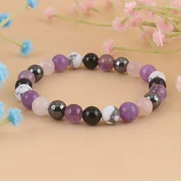 Strand Natural Amethyst White Howlite Obsidian Pink Crystal Hematite Bears Браслеты для женщин, мужчины облегчают подарки тревоги