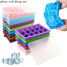 World Silicone 2415 Grids Ice Cube Mould Mound With Lids Icecream مشروبات باردة ويسكي الكوكتيلات أدوات المطبخ 240415