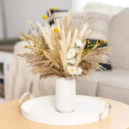 Decorative Flowers Pampas Grass Decor Bouquet Reed Flower Gold Ball Valentine Artificial Arrangement Ideal Boho Home Wedding