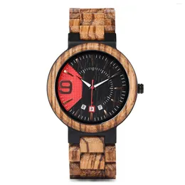 Relógios de pulso Men colorido de madeira observa o quartzo analógico Data Display Wood relógio de madeira Handmade Luxury Casual Watch With Gifts for Gifts for Men