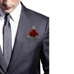 Noivo Boutniere Man Pin Suit Corsage Butthole Butthole Casamento Fr Party Mariage Decor Artificial Silk Rose FRS U9XN#