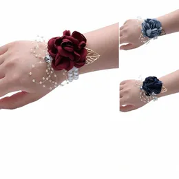Mädchen Brautjungfern Handgelenk von Corsage Hochzeit Prom Party Perle Armband Stoff Hände FR Hochzeit Accory Bangle Schmuck E5EI#