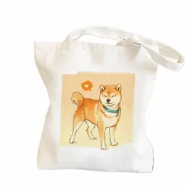 Shiba Inu Shop Bag Tote Handbag Shop再利用可能な買い物客エコバッグJute Bolsas Ecologicas Woven Grab P0Zm＃