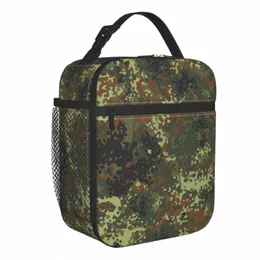 Flecktarn Camo Resuidy Lunch Box Resable Fleapeproof Army Milita Camoue Coolier Coolier Food Bag Student Bag Student 389E#