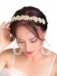 glänzende goldene Brauthaarband und Ohrringe Ressen Kopfbedeckungen Kristall Hochzeit Kronen Frisuren Braut Haarakrories für Frauen Q4qq##