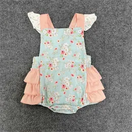 Rompers Summer Flowle Bubble Ganper Babi Girls Abbigliamento Floral Printing Body Outfit Pink Outfit Sleeve One Piece Nipasmo Shorn Short Short 0-3t salta L410