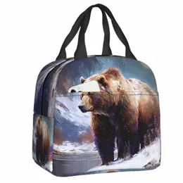 Great Brown Grizzly Bear Lunch Bag For Outdoor Portable Picnic Isolated Cooler Thermal Lunch Box Women Children Tygväskor D4YH#