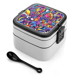 أدوات المائدة K Y Y O T D R E A M S COPIC MARKER DOIDLE BENTO BOX School Kids Lunch Straptangular Leakproof Container Art