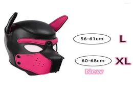 Party Masks XL Code Märke Öka stor storlek Puppy cosplay vadderat gummi full huvmask med öron för män kvinnor hundroll pla7752102