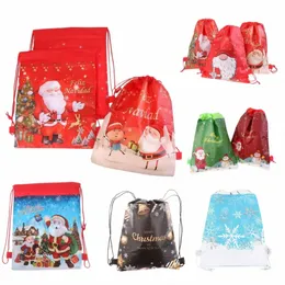 1pcs Christmas Babbo Natale borse corsetto da viaggio Pacchetto di stoccaggio N-woven in tessuto Woven Backpack Birthday Event Party Supplies T3TL#