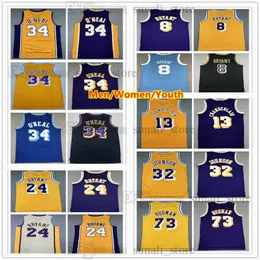 オールドスタイルのバスケットボールジャージ34 Shaquille Bryant 32 Johnson 33 Kareem Wilt 13 Chamberlain Dennis 73 Rodman Jerry 44 West Vintage Mesh Mens Women Youth Custom