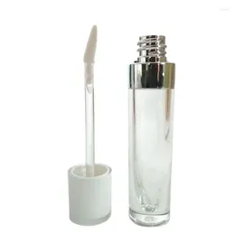 Förvaringsflaskor 50 st tomma läppglansbehållare transparent plast rund kosmetisk förpackningsflaska vit lock 6.5 ml lipglossrör