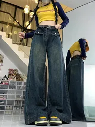 Women's Jeans S-5Xl Streetwear Women Y2K High Waist Wide Pants Denim Harajuku Oversized Baggy Casual Full Length Trousers 2024 E37