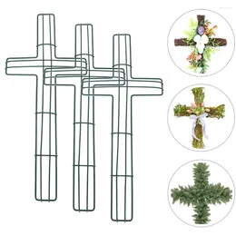 Dekorative Blumen 3 Stcs Kranz machen Werkzeug Weihnachtsschmuck Ergänzung Blume arrangieren Rack Unterstützung Cross Dekorationen Eisen Party Rahmen