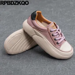 Casual Shoes Flatforms Treners Lekkie koronkowe stylowe muffinki Kobiety grube pnącza na łyżwach stóp na palcach płaskie trampki sportowe Sport