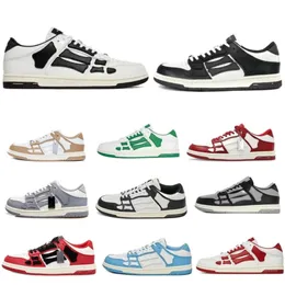 Designer sneakers skel topp låga casual skor skelett ben löpare topp låg skel skelett kvinnor män höga sneakers svart vit äkta läder snörning upp sko