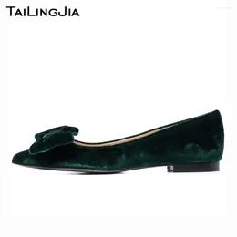 Lässige Schuhe speicherte Zehenbon für Frauen elegante Wohnungen plus Größe grüner Samt Bowknoten ursächliche Ladies Party Schuhe Kleiderpumpen
