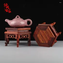 Декоративные тарелки красного дерева Shexagon Display Pedestal Vase Bonsai Pot Статуя Статуя Коллекция Домашняя Голотная Колофосперм Колофосперм