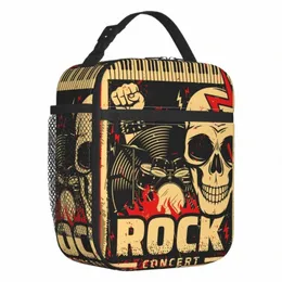 skull Guitar Rock Festival Insulated Lunch Bag for Women Waterproof Heavy Metal Punk Music Cooler Thermal Lunch Box Work School a9M4#