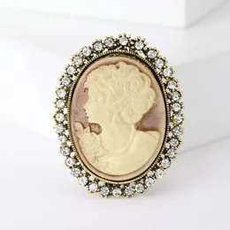 Brooches Vintage Gothic Style Rhinestones Cameo Head Pin Statue Beauty Brooch For Women Clothing Bag Hat Accesories Jewelry
