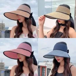 قبعات واسعة الحافة UV حماية Bowknot Sun Hat Fashion Straw فارغة أعلى الشاطئ المحمولة