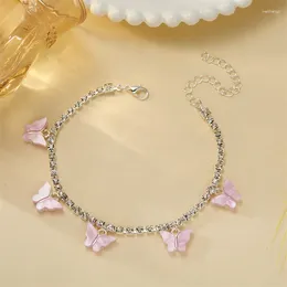Anklets Boho Pink Butterfly Silver Placed Anklet Jewelry for Women Fashion Wimesticite Weach Beach Excalities Homes