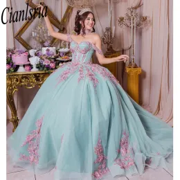 Meksykańskie vestido de 15 Anos Blue Charro Quinceanera Sukienki koronkowe aplikacje gorset Sweet 16 Sukienka abiti da cerimonia