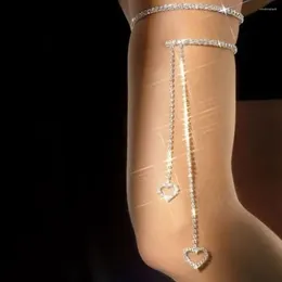 Link Bracelets Hinestone Glint Heart Arm Bracelet Chain Bridal Bangle Wedding Dress Accessories Crystal Armband Jewelry Vintage Gift