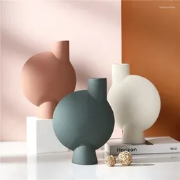 Vasos Cerâmica nórdica Morandi Color Flower Vase Sculpture Decoration