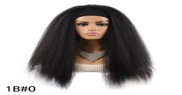 Kinky gerade synthetische Stirnband Perücke natürliche schwarze Hochtemperaturfaser grob grob glulose Haarschal Perücken für Frauen Hitze res6201831