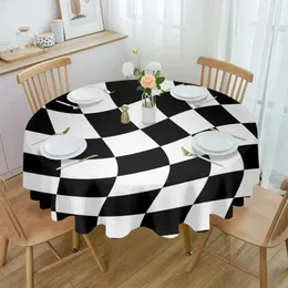 Table Cloth Lattice Deformation Black White Block Waterproof Tablecloth Decoration Wedding Home Kitchen Dining Room Round Cover