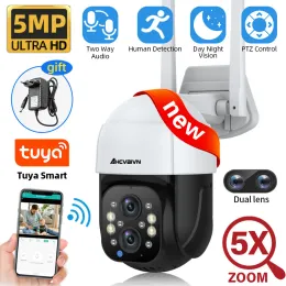 시스템 Tuya Smart Home Humanoid Detection 5MP IP 카메라 WiFi 보안 CCTV 카메라 Duallens 5x Zoom IP66 실외 감시 카메라