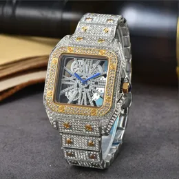 Yüksek kaliteli erkek kadınlar tam elmas buzlu out kayış tasarımcısı izliyor kuvars hareket saati kol saat