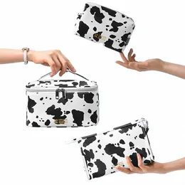 fi Cute Makeup Pouch Portable Cow Print Make Up Toiletry Bag Multifunctial Zipper Organizer for Vacati Cam Party 34uQ#