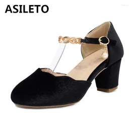 Sandálias asileto doce chinês vintage redou mulheres bombas de pérolas de pérolas de 6 cm de calcanhar fivela grande tamanho 33 50 51 52 preto branco