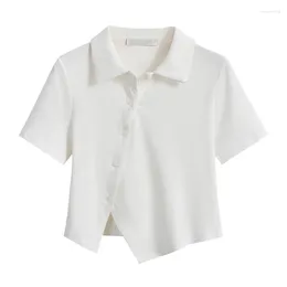 Frauen T-Shirts MRMT 2024 Marke Weiß T-Shirt Kurzärmel Slim Polo Kragen unregelmäßige Bluse Navel-exponierte Kleiderplatten für weiblich