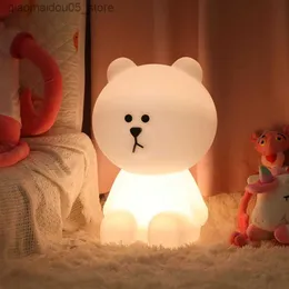 Lâmpadas tons nórdicos Baby Night Light Intelligent Automático Câmara Liga Criança Quarto Simples De Cartoon Luz Vermelho Luz Cute Bear Night Q240416