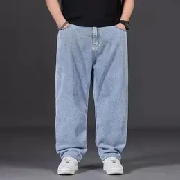 Jeans de tamanho grande homem Men primavera outono casual calça jeans direta de plus size de perna larga Cantura elástica Roupas de calça para homem gordo 240415