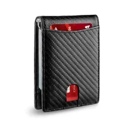 Moda Minimalista de bolso frontal flip bifold elegante couro genuíno homem mulher carteira fibra de carbono com dinheiro clipe rfid bocking32090433335