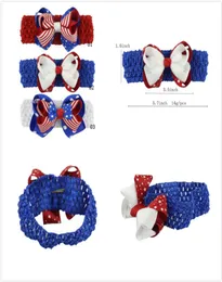 Baby Girls Hair Bows Cotton Elastic Headband Three Layers Bow Knot Hair Accessories for Girls Independence Day Stars Red Striped H5608567