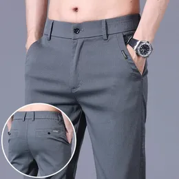 Men Classic Style Fashion Business Slim Fit Straight Cotton Solid Color Brand Trousers Summer Coolness Ventilate Casual Pants 240412