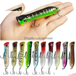 Top Water Fishing Lures Bass Hard Baits 3D Eyes Life-Like Swimbait Poppers For Freshwater Saltwater Drop Delivery Dh6Os