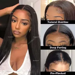 Ayiyi 4X4 Lace Closure Wig Human Hair Wigs Bone Straight Brazilian 180% Pre Plucked Natural Hairline Transparent s line