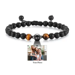 Personalisierung Frauen Männer Perlen Charme Armband Custom Ihre PO -Projektion Armreifen Verstellbares Schmuck Geschenk für Pater Dad Opa 240416