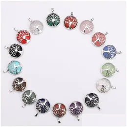 Anhänger Halsketten Durchmesser 27 mm natürlicher Edelstein Stein Anhänger Pink Quarz weißer Kristall Lapis Lazi Tiger Auge Opal Neklace Drop Lieferung DH5ir