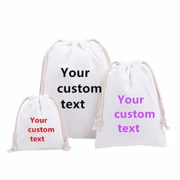 3pcs 3 Größe Custom Text Draw String Bag Leinwand präsentieren Tasche Kinder Geburtstagsfeier Acory Christmas Sack verfahrspanner Aufbewahrungstasche K6im#