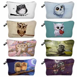 Carto Owl Print Women's Cosmetic Bag School Teacher Gift Ladies Travel Portable toalettartikar Eco återanvändbara avslappnade sminkväskor C9UI#