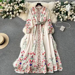 Abiti casual Fashion Bohemain Flower Maxi Dress Women's Stand Women's Long Lantern Sleeve Single Sfrigo Sfreto Floral Stampa al pizzo Sust Boho Robe