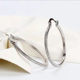 Hoop Earrings 925 Sterling Silver Big Circle Inlaid Cubic Zircon For Women S925 Argent Women's Shiny Model Earring 17mm-40mm 5 Size